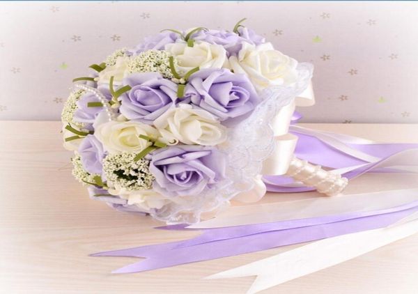 2018 Perles Pourpres Bouquets De Mariage Avec Poignet Corsage Cadeau Fleurs Artificielles Mariée Tenant Des Fleurs À La Main Fleurs De Mariée Bouqu4911503