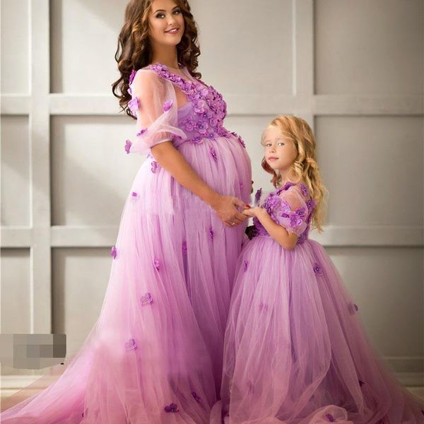 2018 violet robes de mariée enceinte avec des fleurs faites à la main tulle demi manches une ligne princesse maternité robes de mariée perles top dentelle