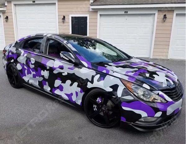 2018 Violet nuit urbaine Digital Tiger Camo Vinyl Car Wrap Avec bulle d'air Gratuit Arctic Camouflage Graphics Autocollant de voiture 1.52x30m / 5x98ft