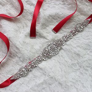2019 Real Image Trouwjurken Sash Bridal Riemen Rhinestone Crystal Lint voor Prom Avond Handgemaakte Witte Rode Zwarte Blush 10 kleuren
