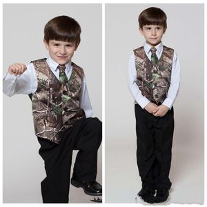 2018 Real Tree Camo Boy Gilets de vêtements de cérémonie avec des cravates Camouflage Groom Boy Gilet Pas Cher Satin Personnalisé Gilets de mariage formels Camou300a