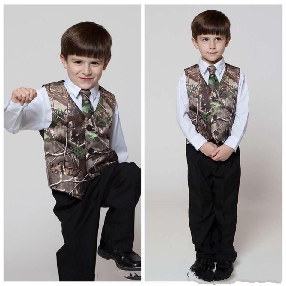 2018 Real Tree Camo Boy's Formal Wear Vests With Ties Camouflage Groom Boy Vest Cheap Satin Custom Formal Wedding Vests Camou286g