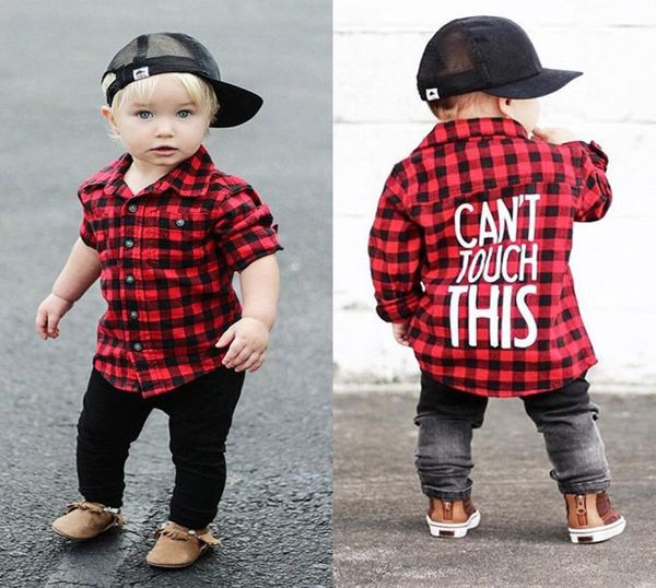 2018 Rouge Noir Plaid Bébé Garçons Chemise À Manches Longues Enfants Chemisier À Manches Longues Vêtements Décontractés Lettre Imprimer Preppy Casual Enfants Clothi1347672