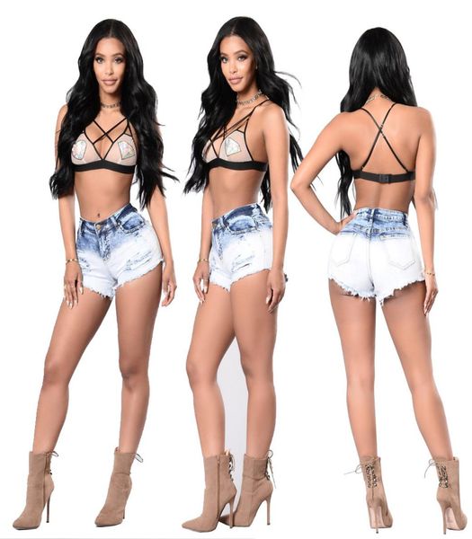 2018 Nouvelle mode Ripped Femmes Blue White Patchwork Couleur de denim Shorts Girls Filles Casual Pockets Zipper Femme Jeans Sexy Shor4226807