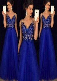 2018 Royal Blue Dress Floor Lengte Strapless formele jurken Jurk met stralende kralenvestido de festa8333807
