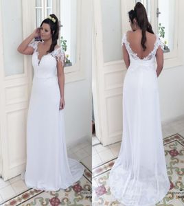 2018 Sexy Deep V Neck Vestidos de boda de espalda abierta de talla grande Playa de encaje elegante con mangas cortas Gowns Gowns9290390