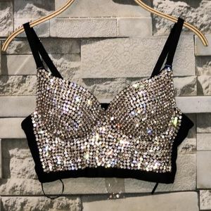 2018 sexy Club nocturno hecho a mano de gama alta Jewel Diamond Bralet Mujeres Bustier Bra Crop Top Chaleco Tallas grandes