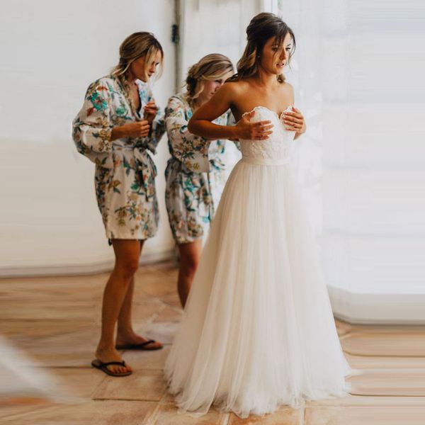 2021 vestidos de novia sencillos recién llegados A-Line Sweetheart gasa blanco Boho vestidos de novia apliques playa encaje hasta vestido de novia