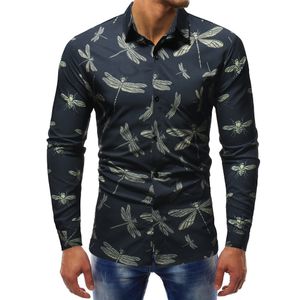 2018 slim mens designer t-shirts à manches longues Chemises habillées décontractées de haute qualité Casual Print Dragonfly vêtements pour hommes Men Fit Social Shirts