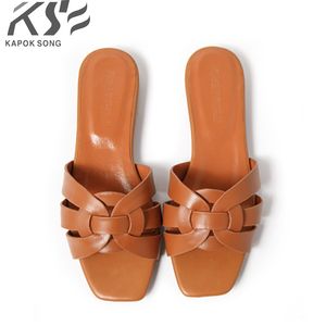 2018 chaussures minces été femmes pantoufle fashinal luxe designer modèle sandales véritable vraiment cuir dame chaussures excellente diapositive