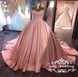 2018 Soft Pink Ball Jurk Prom jurken Sweetheart Lace Ruffed Satin Corset Dusty Rose Quinceanera jurken Sweet 16 Jurns Evening D8011959