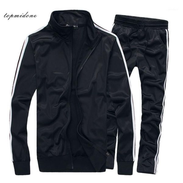 Survêtements pour hommes 2021 printemps hommes survêtements loisirs vêtements de sport homme solide marque blanc noir Fitness ensemble fermeture éclair mince rayé survêtement1