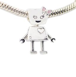 2018 Spring New 925 Sterling Silver Bella Robot Charme Pink Email Bead Fits Bracelet DIY voor vrouwelijke sieradenaccessoires6875046