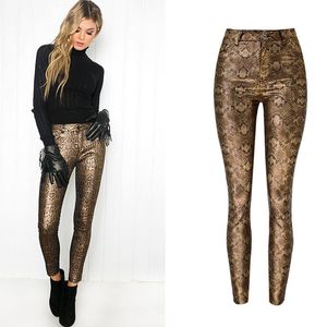 2018 lente nieuwe vrouwen pu lederen jeans mode patroon hoog wasit vrouwen jeans sexy vrouwen potlood jeans enkel lengte skinny broek y190430