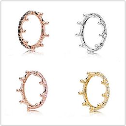 2018 Spring Pandora Ring 925 Sterling Silver Rose Gold Pink Enchanted Crown Anillos Moda original DIY Charms Joyería para mujeres Ma2435
