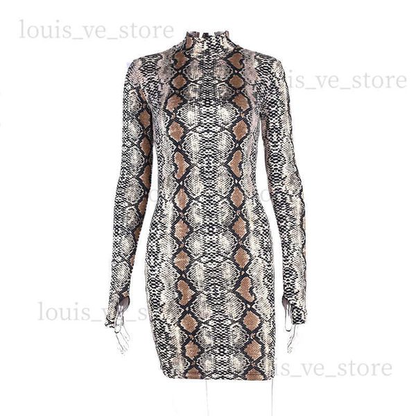 2018 Printemps Peau De Serpent Longue Robe Dames Sexy Col Roulé Moulante Parti Mini Robes À Manches Courtes Femmes Vêtements RF0898 T230808