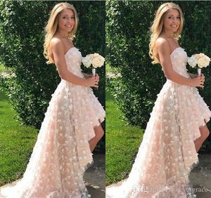 2019 strapless trouwjurk elegante hoge lage bloemen appliques land tuin bruid bruidsjurk op maat gemaakte plus size