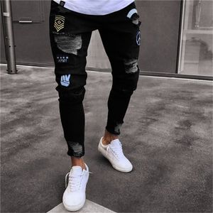 2018 Pantalon déchiré élégant Biker Slim Droit Effiloché Denim Pantalon Nouvelle Mode Skinny Jeans Hommes Vêtements