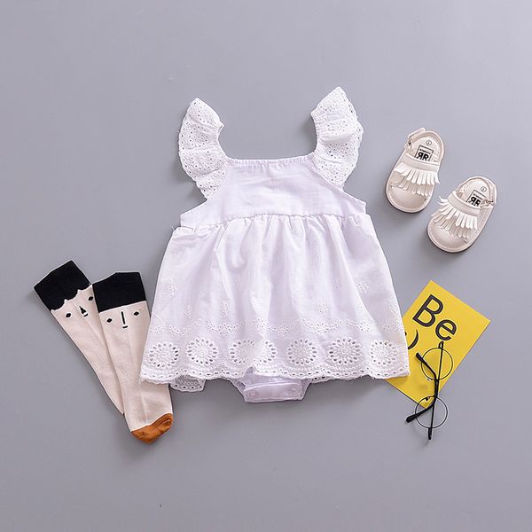 2018 été bébé fille barboteuse robe infantile enfant en bas âge filles vêtements coton blanc dentelle sans manches barboteuse combinaison tenues Sunsuit enfants vêtements