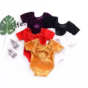 2018 zomer baby meisje rompertjes korte mouw backless strik pleuche romper jumpsuit baby baby corduroy rompertjes pasgeboren kleding 5 kleuren