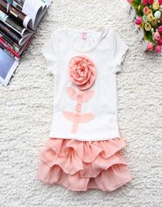 2018 Zomer Baby Tutu Rok Set 3D Flower Katoen T -shirt 2 stks Girl Tutu Skirts Suit 15year Kinderkleding Toddler Wear GX3035102877