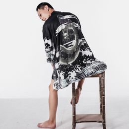 Chaqueta Kimono estilo japonés de verano 2018 para hombre, chaquetas holgadas para hombre de talla grande, manga 3/4, abrigo informal de punto abierto, rompevientos para hombre