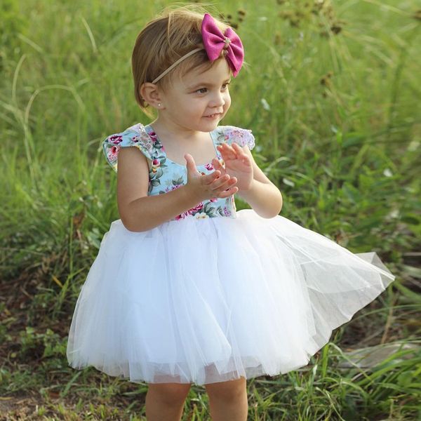 2018 Été Enfants Vêtements Bébé Filles Robes Enfants Vêtements Filles Costume Floral Sans Manches Net Voile Princesse Robe Mignon Robe D'été Vêtements