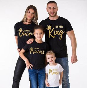 T-shirt à manches courtes pour famille, vêtements d'été assortis, décontractés, solides, en coton, pour Couples, roi et reine, hauts amusants imprimés avec couronne