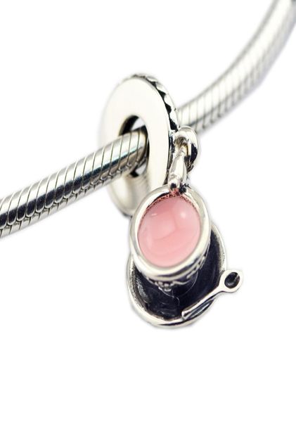 2018 Été Nouveau Authentique 925 Perle En Argent Sterling Cristal Rose Émail Enchanté Tasse De Thé Suspendus Charms Fit Bracelets Européens Diy6437414