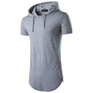 2018 été nouvelle mode hommes à capuche fermeture éclair o-cou à manches courtes T-shirt Long Style Hip Hop 8 couleurs hommes solides hauts T-shirt
