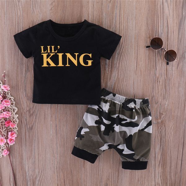 2018 Été Nouveau-Né Bébé Garçon Vêtements T-shirt Noir + Pantalon Court Camouflage 2 PCS Coton Enfants Garçons Ensemble Mode Infantile Garçon Vêtements 0-4T