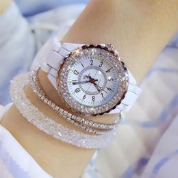 2018 Summer Women Rhinestone Watches Lady Diamond Stone Robe Watch Black Blanc White Ceramic Bracelet Wristwatch Ladies Crystal Watch C2079