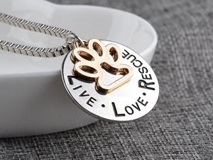 Sunshine Live Love Rescue Pet Adoption Pendentif Collier Estampé À La Main Personnalisé Animal Shelter Paw Print Cat Dog Lover