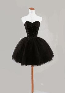 2019 Sweetheart zwarte tule korte cocktail jurken lace up sexy rug kralen korte homecoming graduatie jurken