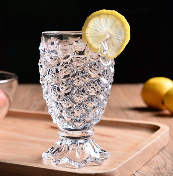Las últimas copas de vino de sirena exquisitas de 1-300 ML, vaso alto para bebidas de jugo de vidrio con escamas de pescado en relieve, admite personalización