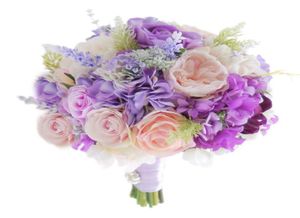 2018 La dernière mariée coréenne tenant une fleur rose violet rose violet hortensia lavande mariage mariée demoiselle d'honneur bouquet2791269
