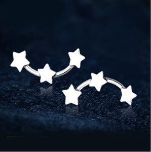 Pendientes de tuerca de tres estrellas para mujer y niña, Pendientes sencillos chapados en plata con pequeña estrella, 2021