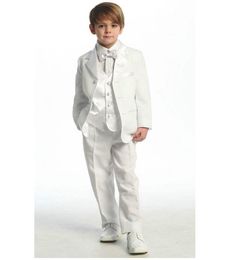 2019 Top Sale Color White of Ivory Four Stuks (jas + broek + strikje + vest) Draag op maat gemaakte jongens goedkope tuxedos boy's formele pakken