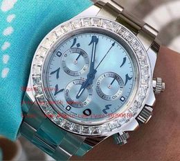 Orologi da polso da uomo di qualità eccellente versione migliore numeri arabi quadrante blu ghiaccio 40mm lunetta con diamanti 116506 Premium 2813 orologi da uomo automatici meccanici.no cronografo