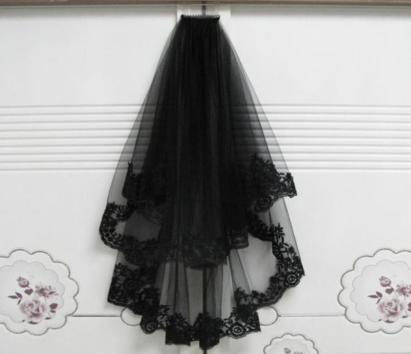 2018 Nouveauté unique Superbe dentelle côté noir Double-couche voile veille Veil Bridal Halloween Witch Headpiece Tulle Veil Cato7216281