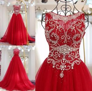 2018 Vestido de Noiva Shiny Beading Crystal Prom -jurken Red Scoop Prom Dress Women Formal Dress Party Jurken3117425