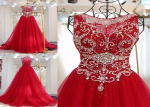 2018 Vestido de Noiva Shiny Beading Crystal Prom -jurken Red Scoop prom jurk vrouwen formele kleding feestjurken2648251