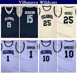 NCAA Villanova Wildcats College Basketbal Jerseys 10 Donte Divincenzo 25 Mikal Bridges 15 Ryan Arcidiabono 1 Jalen Brunson White Stitched Shirts S-XXL