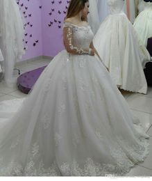 2019 Vintage Arabische Dubai Prinses Trouwjurk Lange Mouwen Kant Applicaties Kerk Formele Bruid Bruidsjurk Plus Size Custom Made