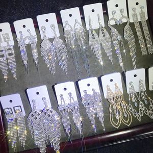 Pendientes largos con borlas de diamantes para mujer, cadena con forma de garra, joyería femenina de Boutique, lote mixto de diamantes de imitación superllamativas