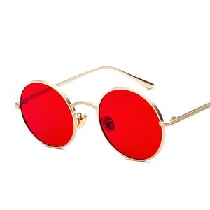 2018 Vintage Punk lunettes de soleil femmes rétro lunettes rondes lentille rouge métal cadre lunettes revêtement lunettes gafas de sol mujer1