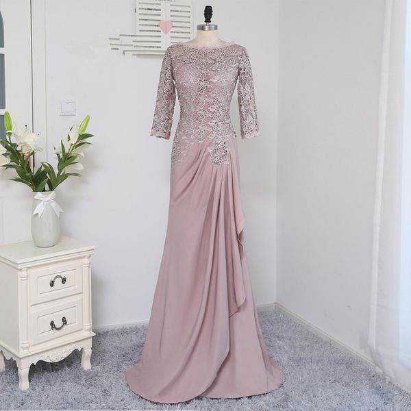 2018 WAISHIDRESS PINK MARIFON Mother of the Bride Maridd Robes à manches longues en dentelle Mère du marié Robes de gaine Robes de soirée 298K