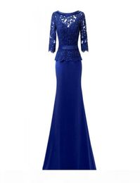 2018 Waishidress Royal Blue Lace Mermaid Mother of the Bride Dresses 1 2 mangas Crystal Mother of the Groom Vestidos EvenInin8340003