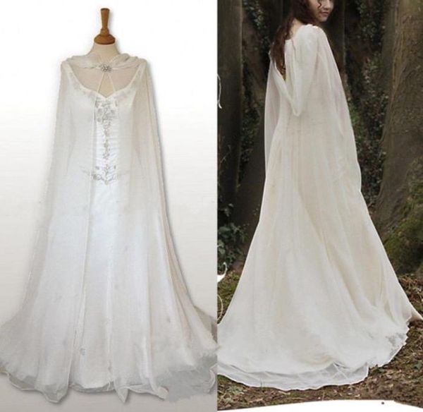 2018 Capa nupcial de boda Capas de gasa de marfil blanco Con capucha Abrigo medieval Chaqueta bolero Longitud del piso 7774219