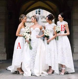 2018 witte full lace bruidsmeisje jurken lieverd hallo lo a line bruidsmeisje jurken voor meisjes bruiloft gasten jurken